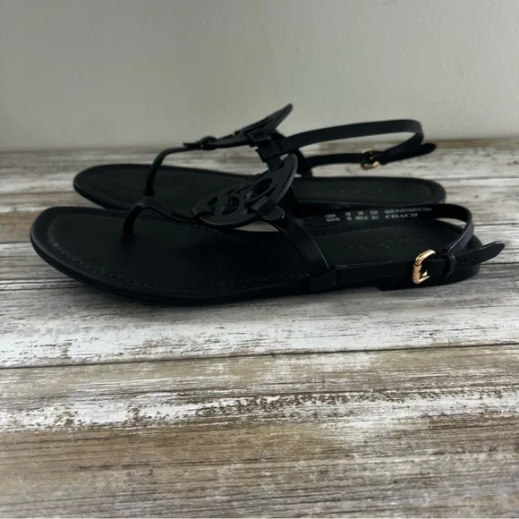 Coach Jaci Logo Leather Sandals - Picture 6 of 13
